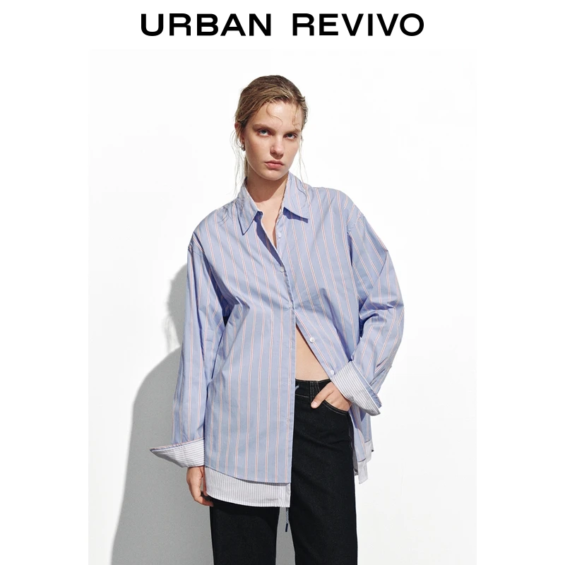 UR2025秋季新款女装通勤百搭条纹超宽松开襟衬衫UYL250146