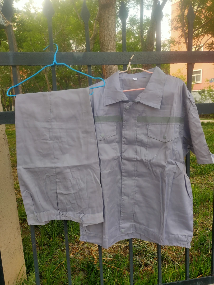 油田夏季灰色短袖套装翻领上衣工装男士纯色