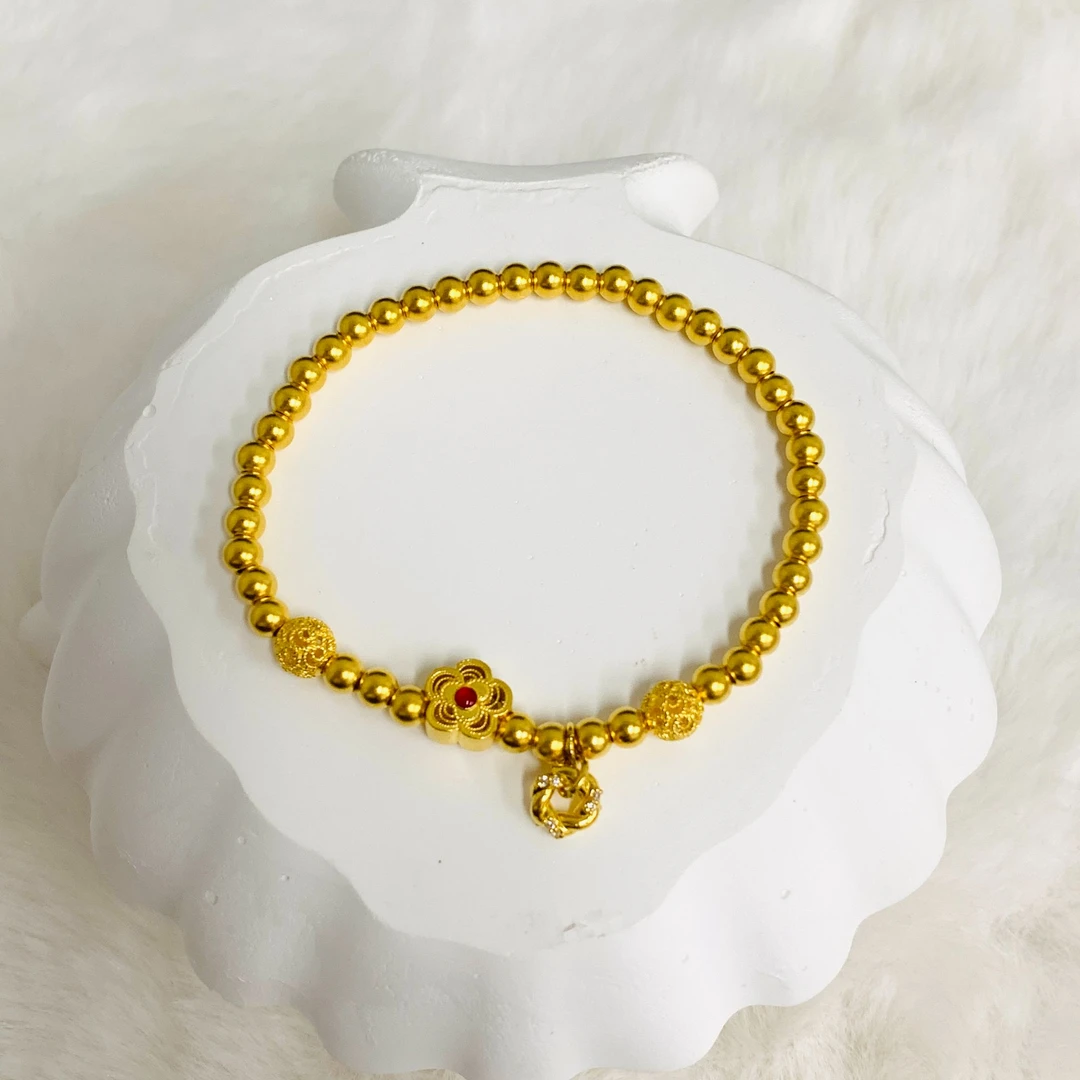 爱一足金999 光珠花花甜甜圈手串 时尚百搭简约