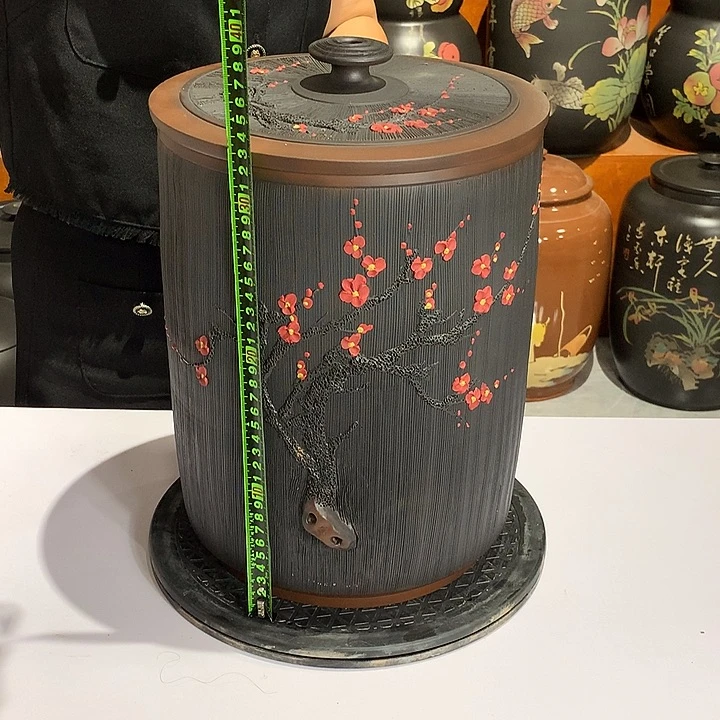 建水紫陶梅花根艺9饼水缸