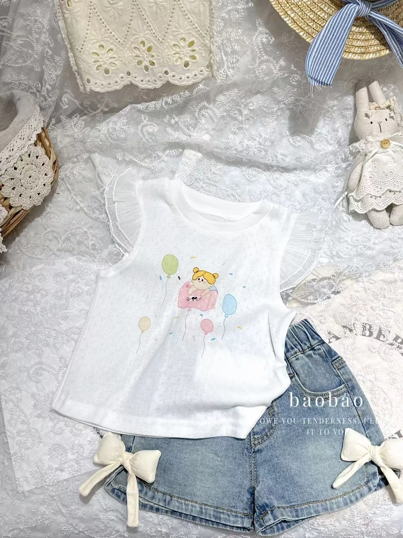 【Bao Bao现货】夏款女童柔软透气T恤彩色气球花边飞袖8017