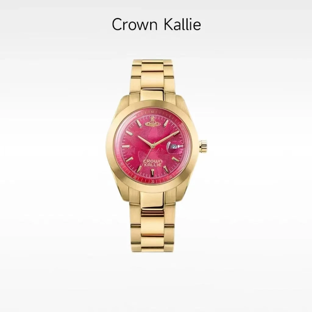 Crown Kallie西太后联名同款火龙果色系火焰红女士时尚腕表ck8149