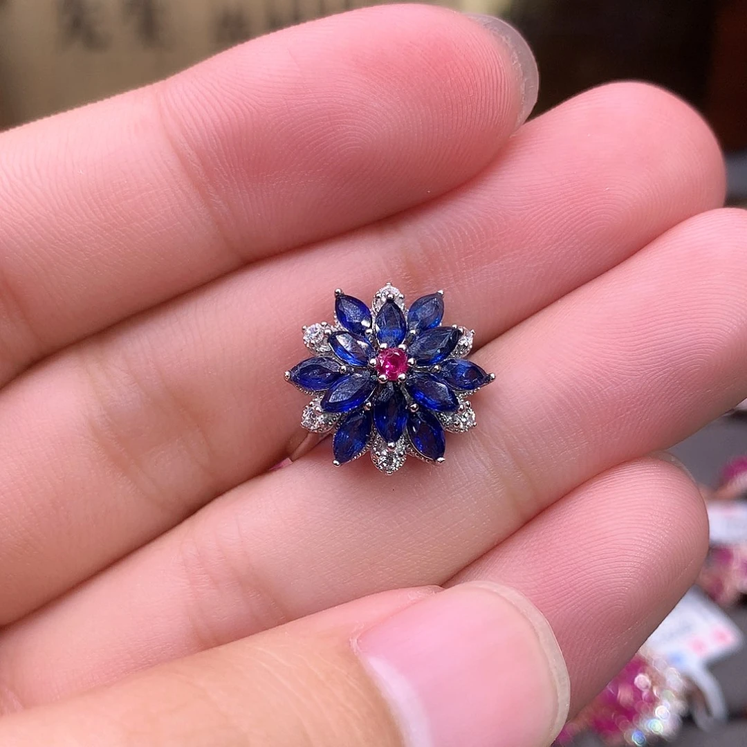 蓝宝石戒指银S925镶嵌