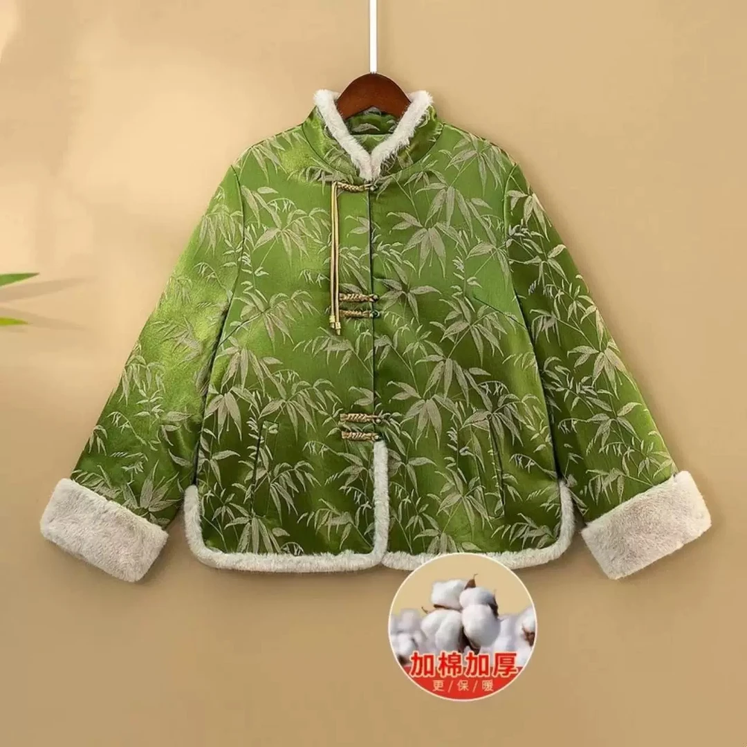 新中式女装竹子绿色加厚中国风
