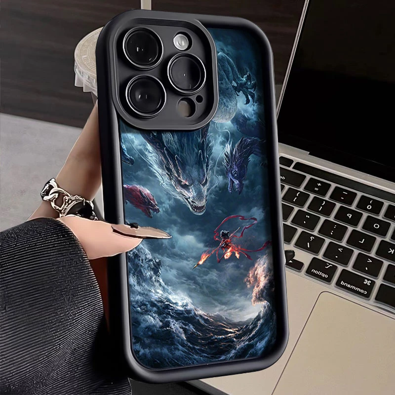 哪吒闹海适用iphone16苹果手机壳15promax金刚砂14软13全包1211