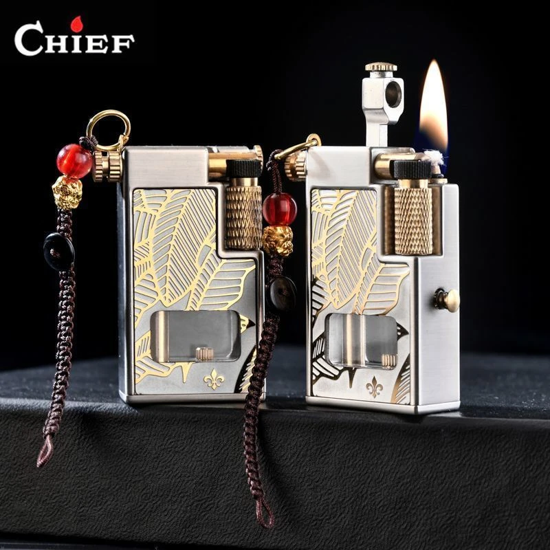 CHIEF/首领按压油泵砂轮煤油打火机可视仓个性创意男士生日礼品潮