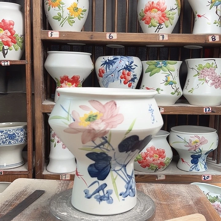 摆件高脚荷花青花花11