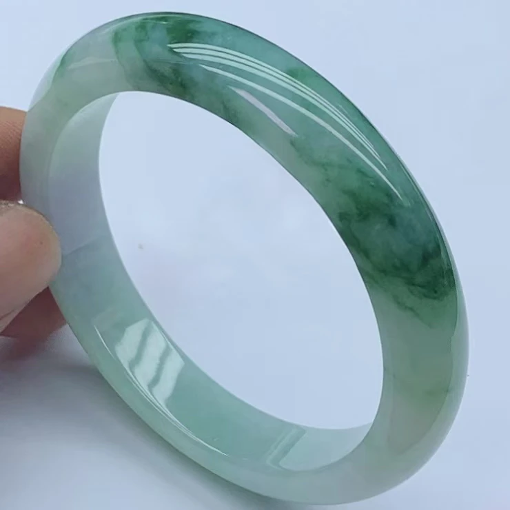 8001807翡翠手镯55圈口冰飘花水润天然A货缅甸玉手镯玉镯女款玉手