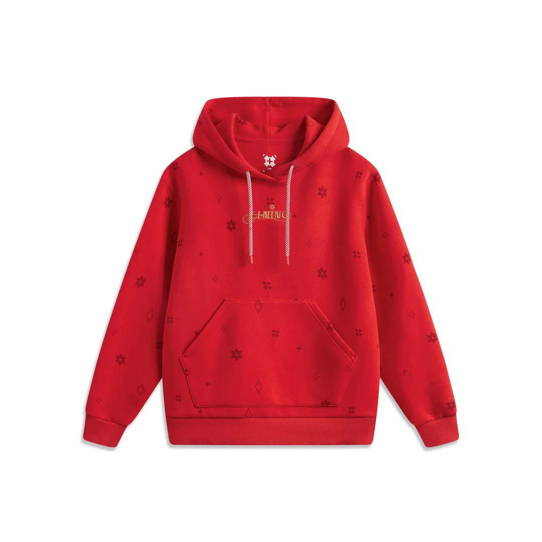 李宁日进斗金丨连帽卫衣女士蛇年红色2025新年春季宽松上衣运动服