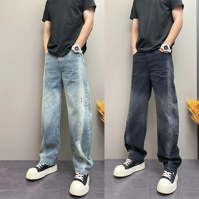 2025年秋季新款美式高街牛仔裤宽松直筒裤百搭高街痞帅长裤子水洗