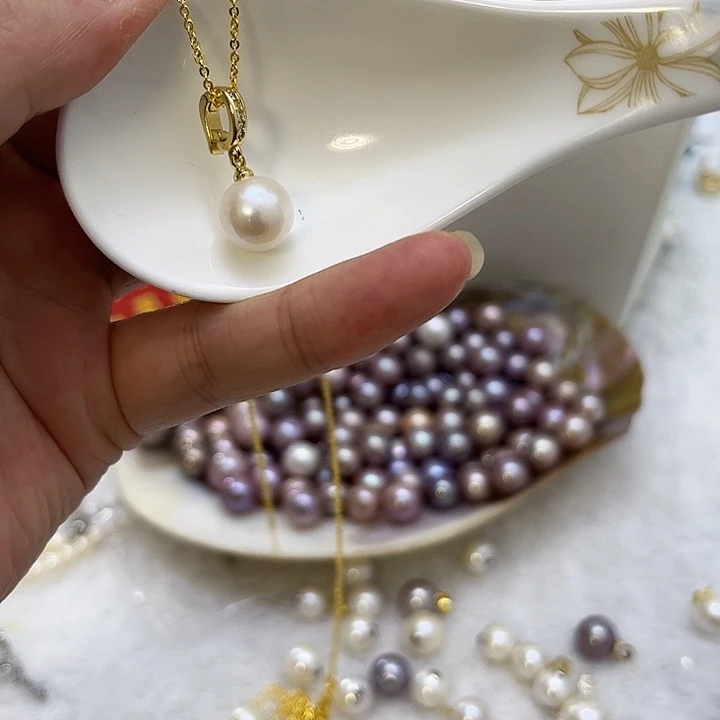 合金白珠金色万能扣吊坠淡水珍珠