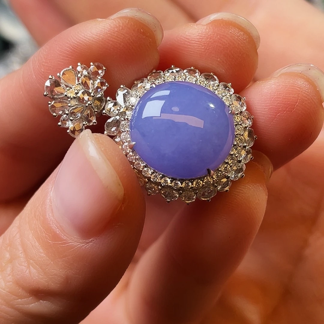 翡翠18K金镶嵌吊坠(不含链)翡翠蛋面吊坠