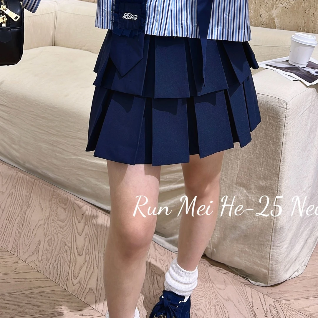 【春季新款】韩版松紧腰显瘦蓬蓬双层百褶裙半身短裙女 F2080