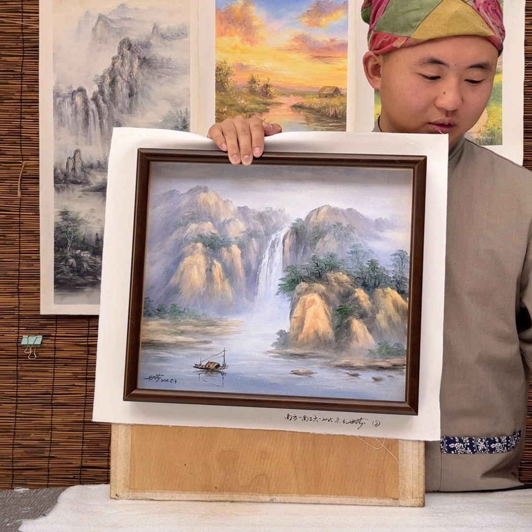 油画行路人小院绘画作品竞拍