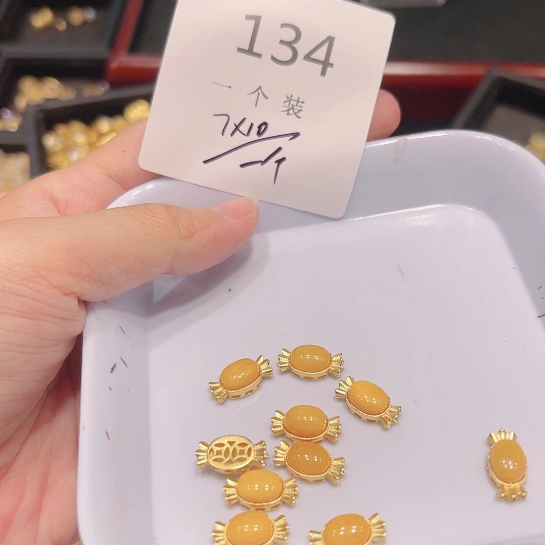 蜜蜡颈饰银S925镀金镶嵌134