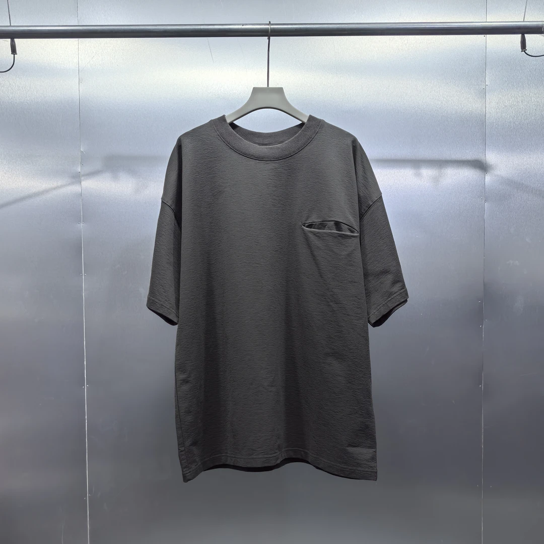 C06-52154-BON夏款纯色正面口袋设计宽松休闲圆领T恤