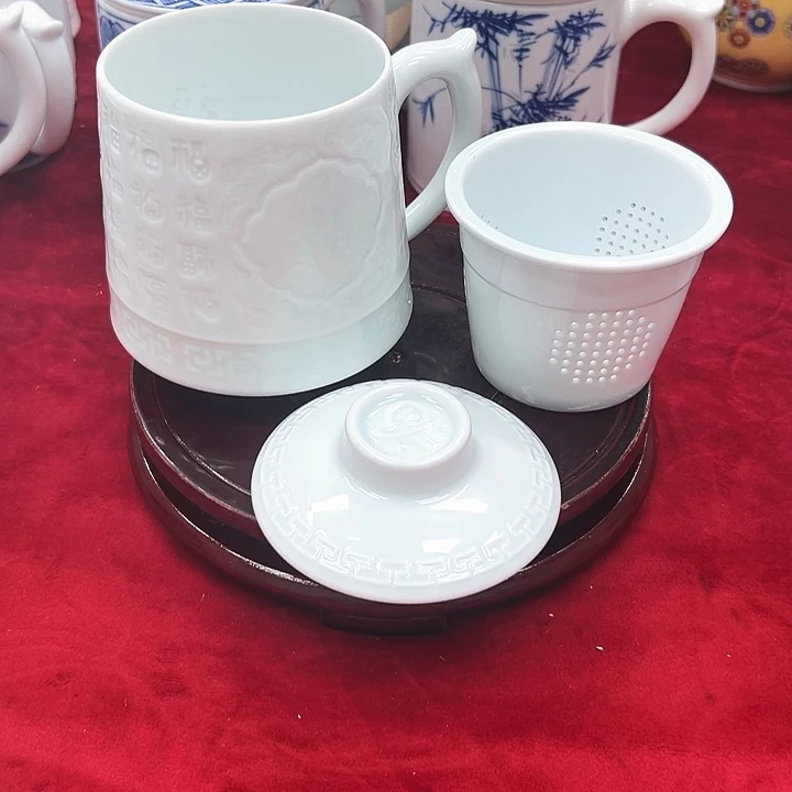 杯子景德镇陶瓷艺术纯手工雕刻500毫升