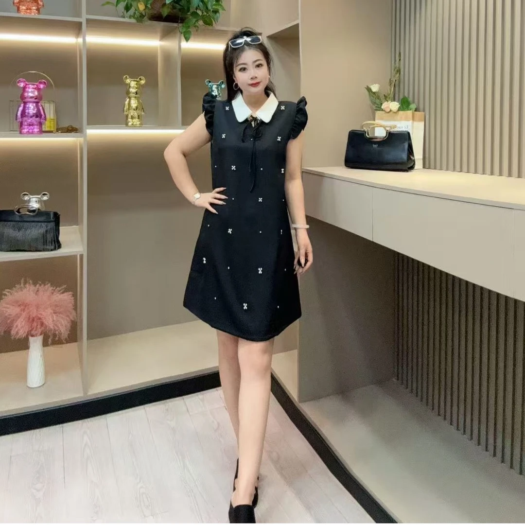 夏季连衣裙-甜 3948时尚潮流重工珠珠菲边显瘦胖MM大码女装新款