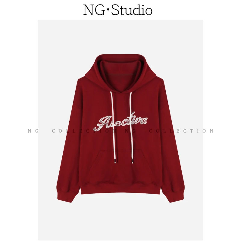 【NG·Studio】蕾丝贴布纯色连帽长袖卫衣预NGQ5WY5676