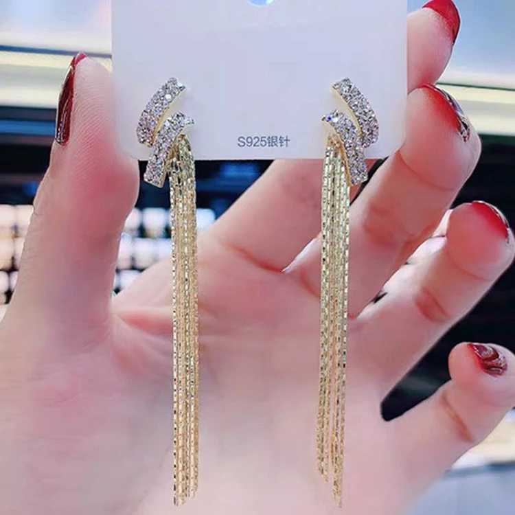 女神长款流苏气质闪电耳环网红超仙高级感耳坠925银针耳饰潮