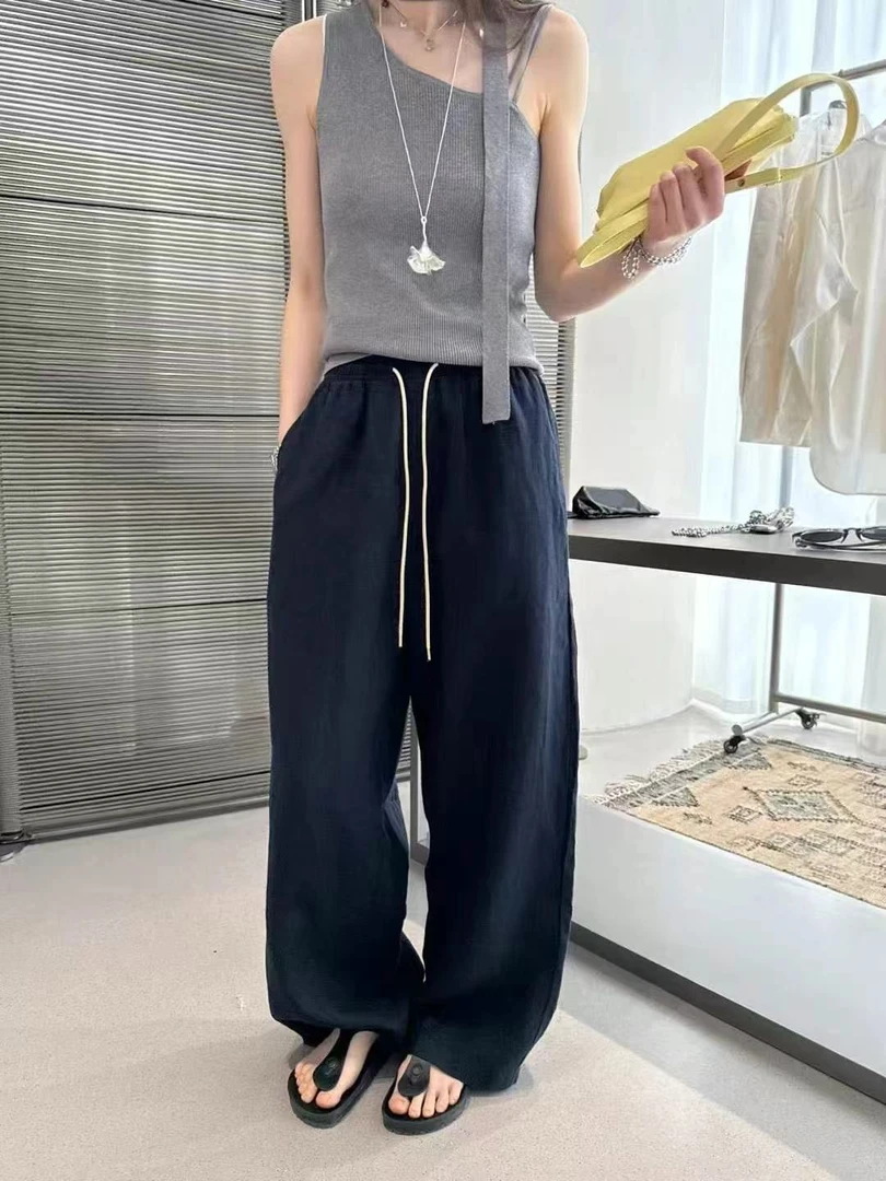 妮子严选新款时尚松紧腰头休闲裤62508