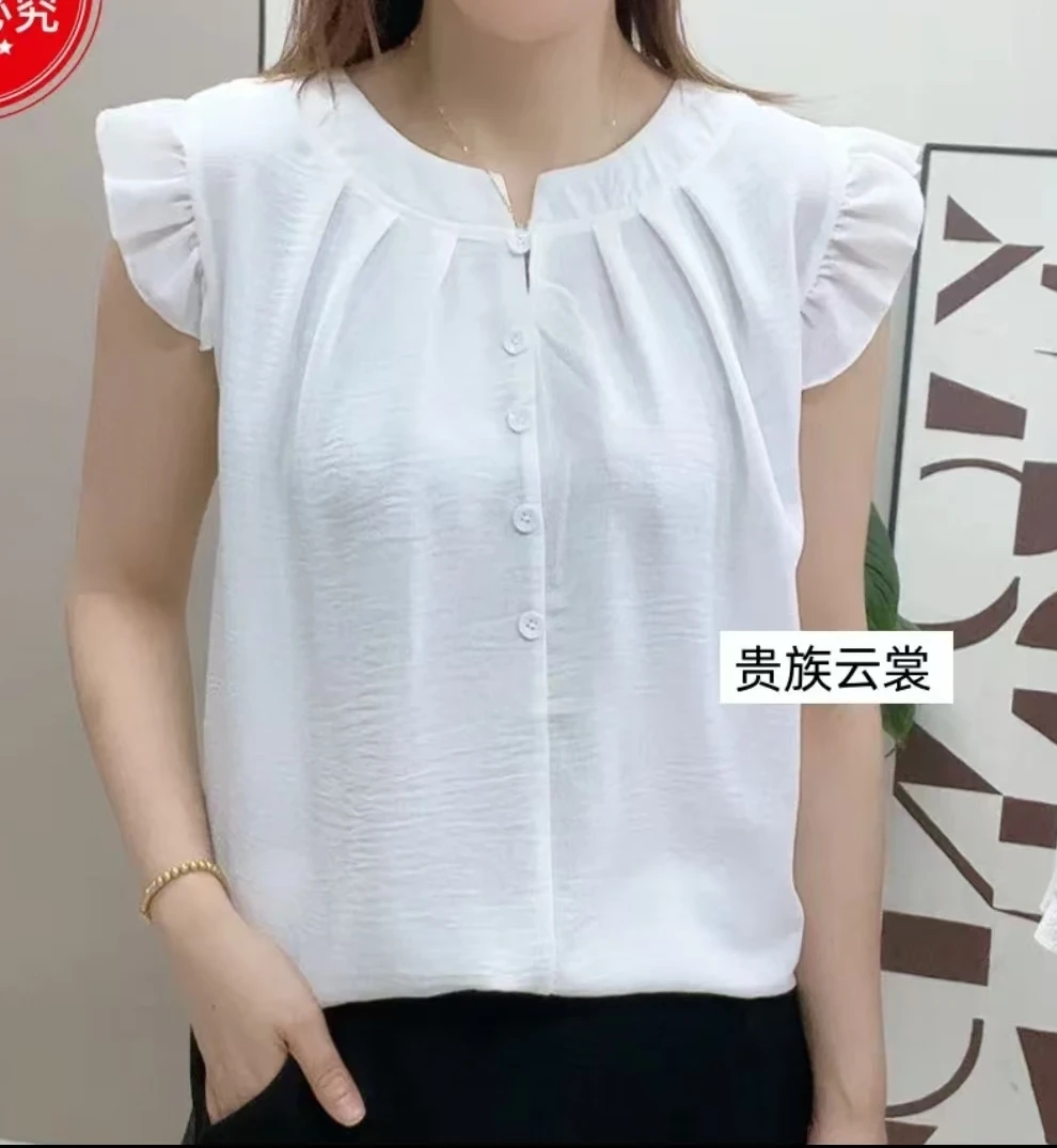 休闲风白色宽松型夏装韩版显瘦宽松气质洋气时尚外穿荷叶边设计感