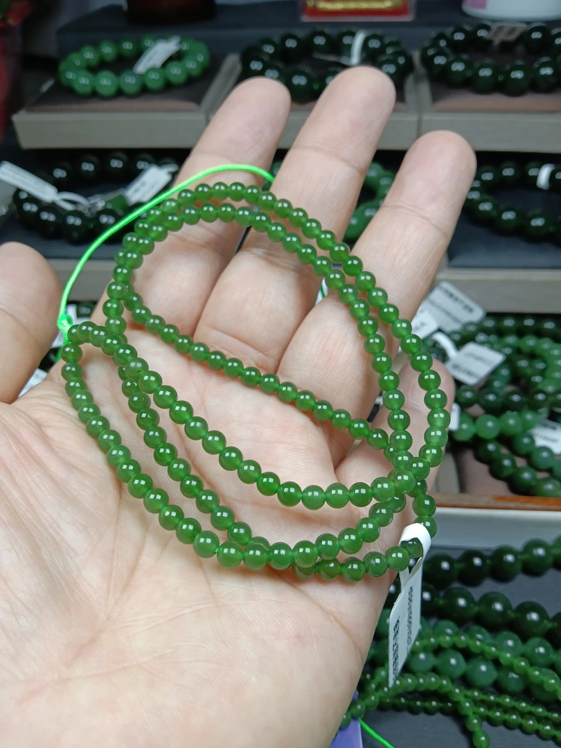 和田玉碧玉冰辣4mm项链