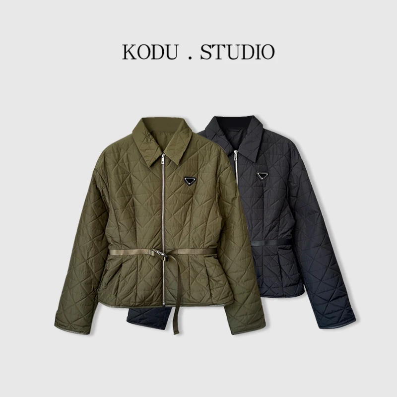 I【11刻度KODU】01-JC1657轻奢经典菱格翻领收腰显瘦短款棉服