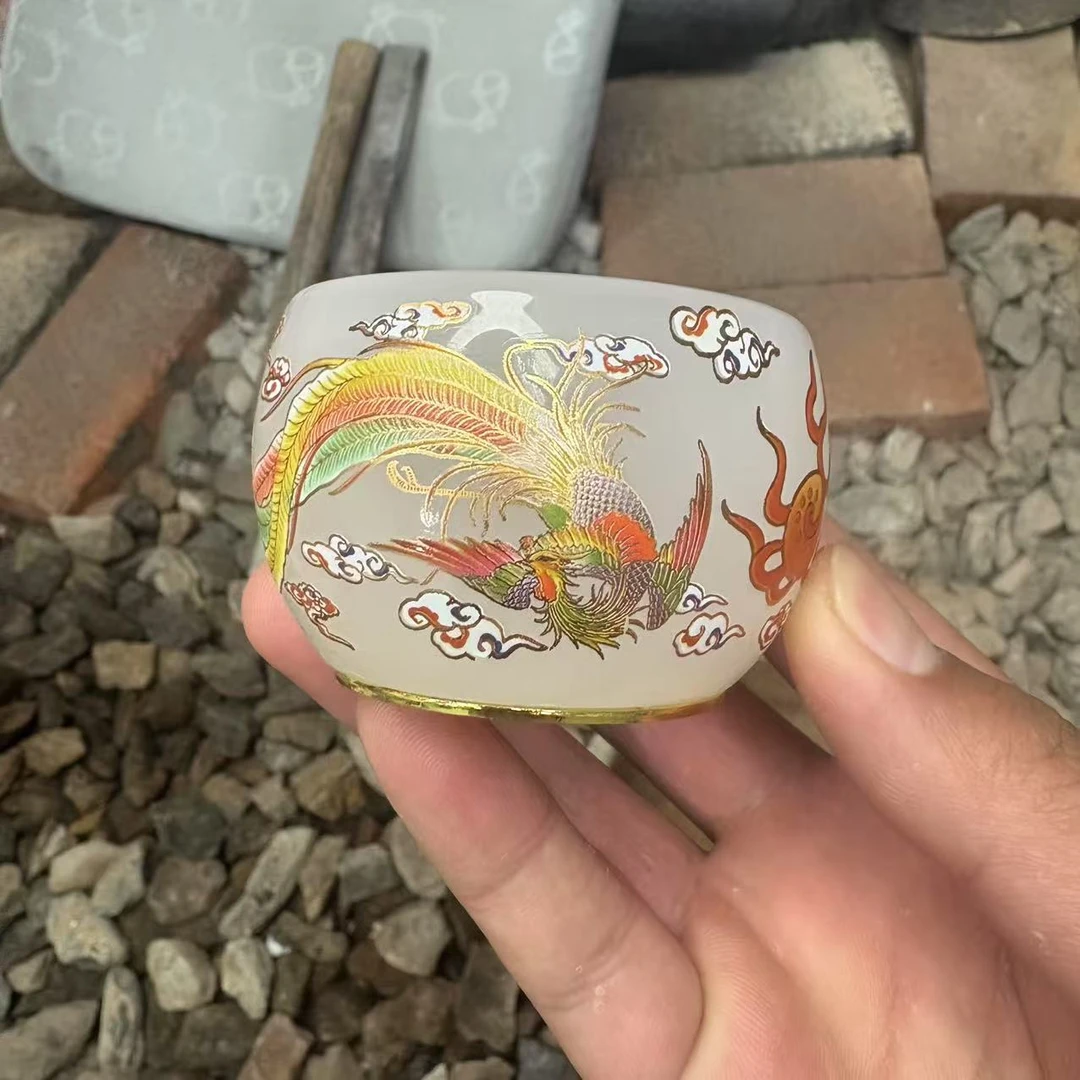月光白 龙凤呈祥琉璃杯（单只）