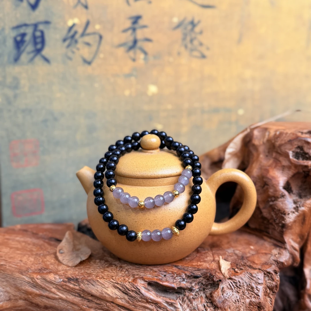 DA 1135-黑檀浅灰琉璃带金珠黑檀（无礼盒）