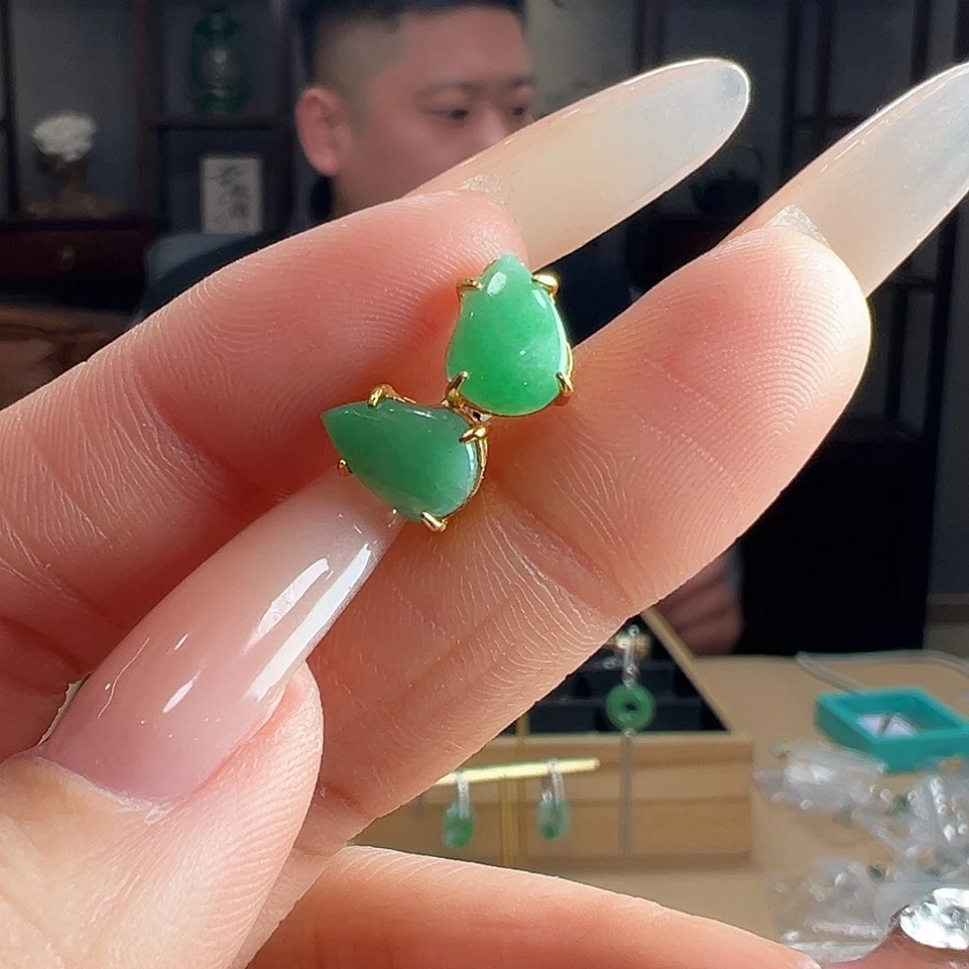 翡翠银S925镶嵌耳饰耳环52