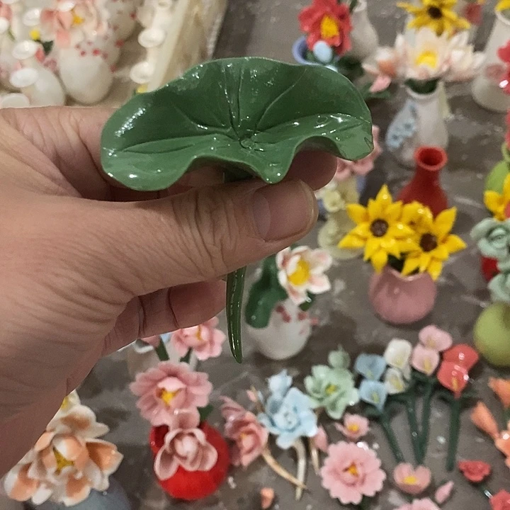 瓷片纯手工陶瓷花摆件瑕