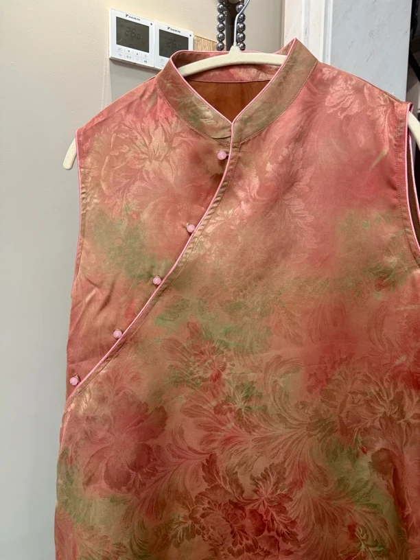 【桃之夭夭】无袖红云纱花罗桑蚕丝小旗袍