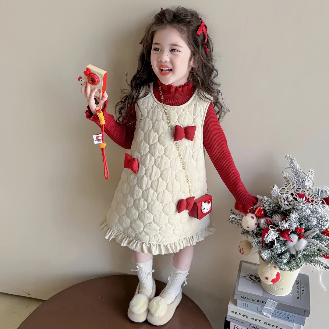 女童连衣裙冬装套装2025新儿童宝宝夹棉加厚女孩背心裙冬季两件套