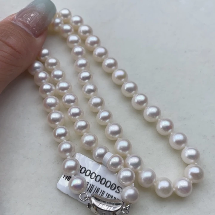 淡水珍珠银S925镶嵌颈饰卡7极光炫彩高品捡漏