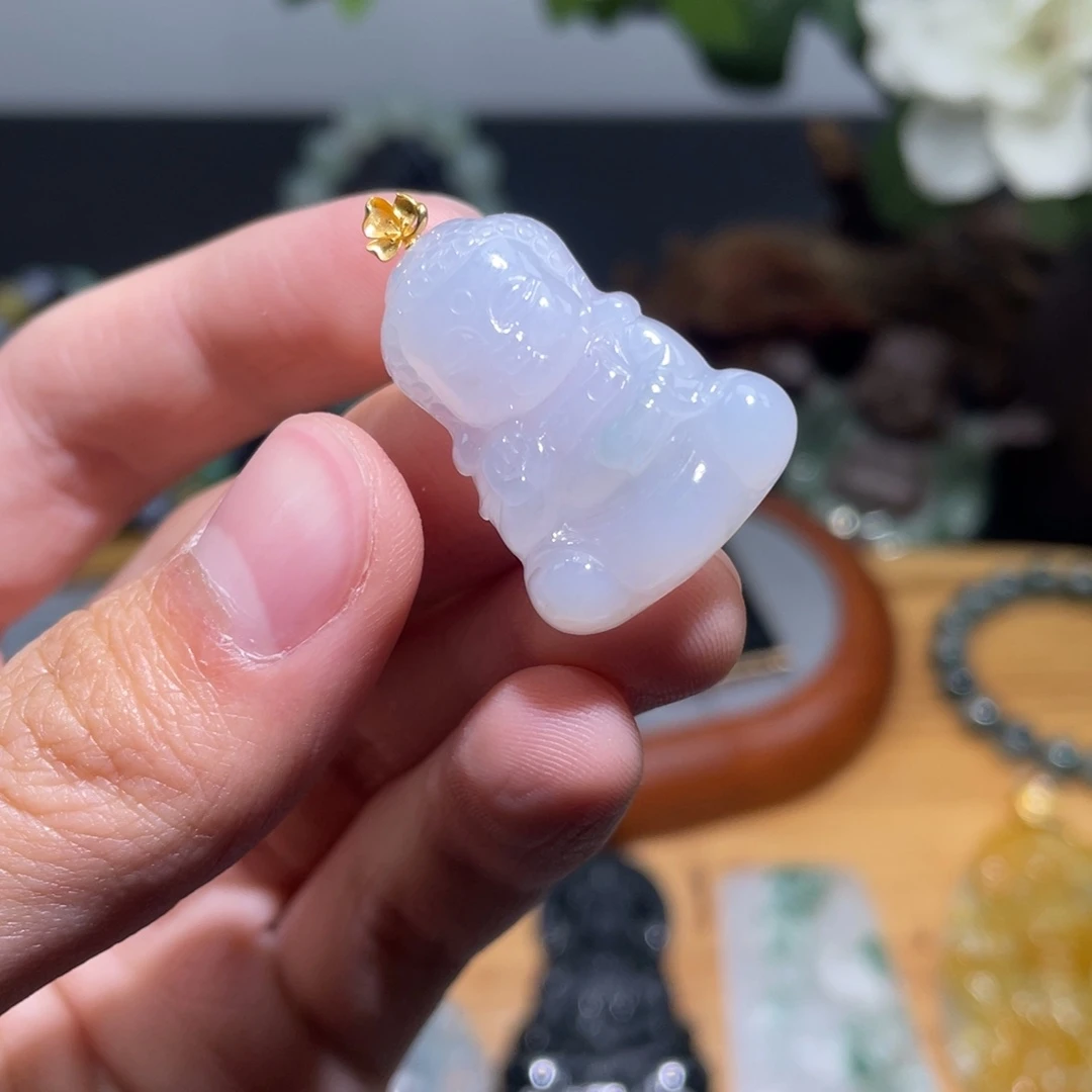 定制翡翠18K金镶嵌吊坠