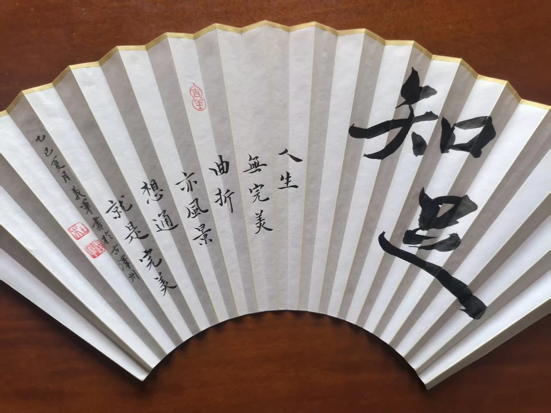 知足另一面空白折扇手工书写扇面7/8/9/9.5寸18方/16方白色黑色