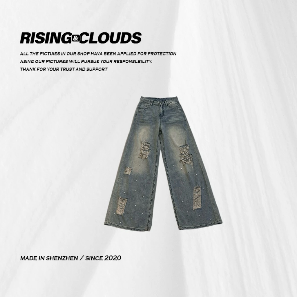 RISING&CLOUDS【小云姐】舒适百搭显瘦时尚钉钻直筒裤040781