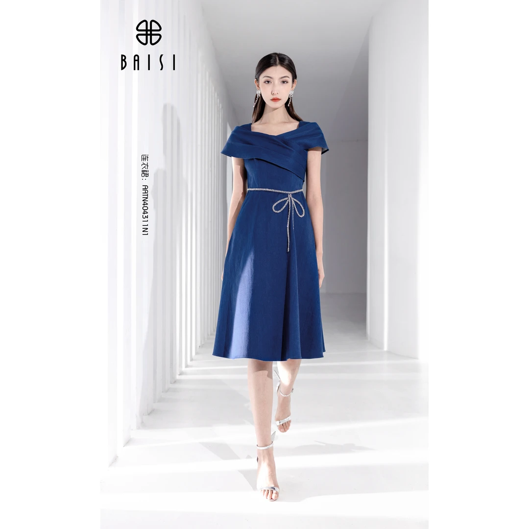 百丝/BAISI商场同步AATN404311气质优雅女神修身显瘦简约牛仔夏季