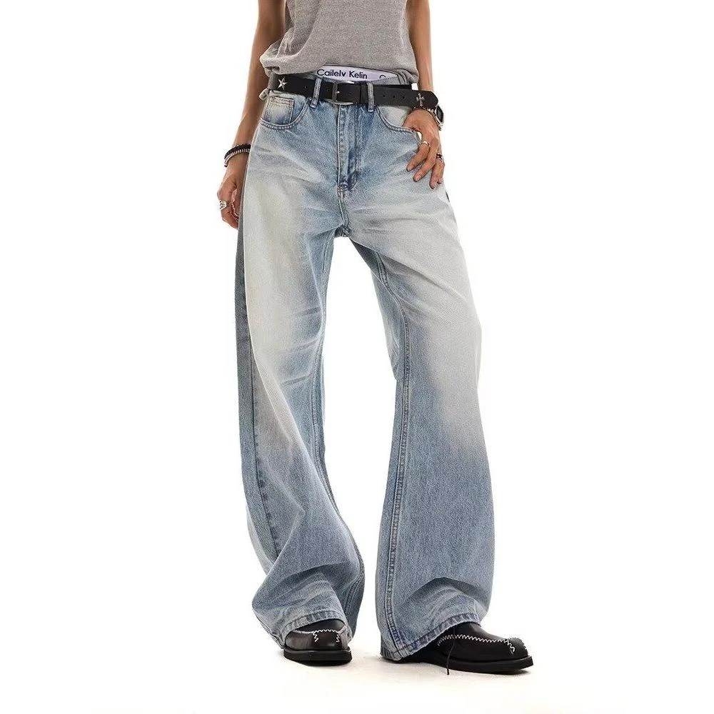 牛仔裤男春夏重磅水洗痞帅美式高街vibe宽松休闲微喇裤子男生