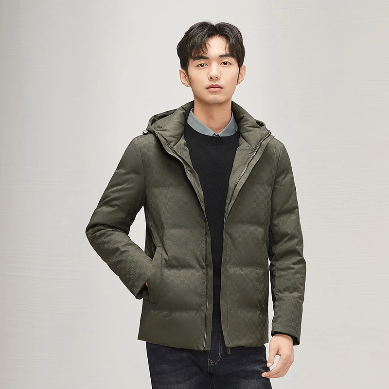 【可拆卸连帽】柒牌高端羽绒服提花保暖加厚外套男士防风立领冲锋衣
