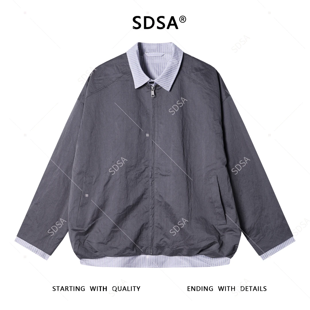 SDSA男士秋冬新款痞帅男装韩版美式拼接翻领拉链假两件夹克外套潮