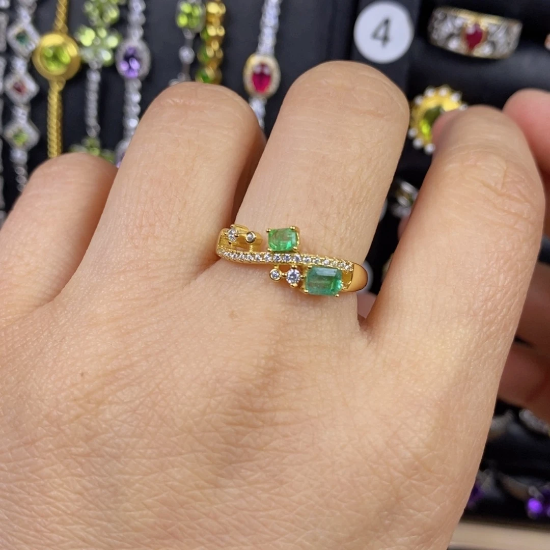 祖母绿戒指银S925镶嵌