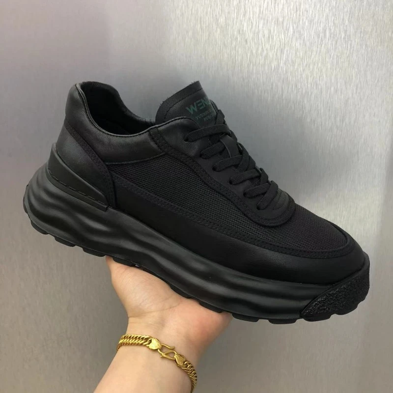 男鞋2025夏季时尚百搭单网透气厚底网面鞋系带百搭轻便休闲运动鞋