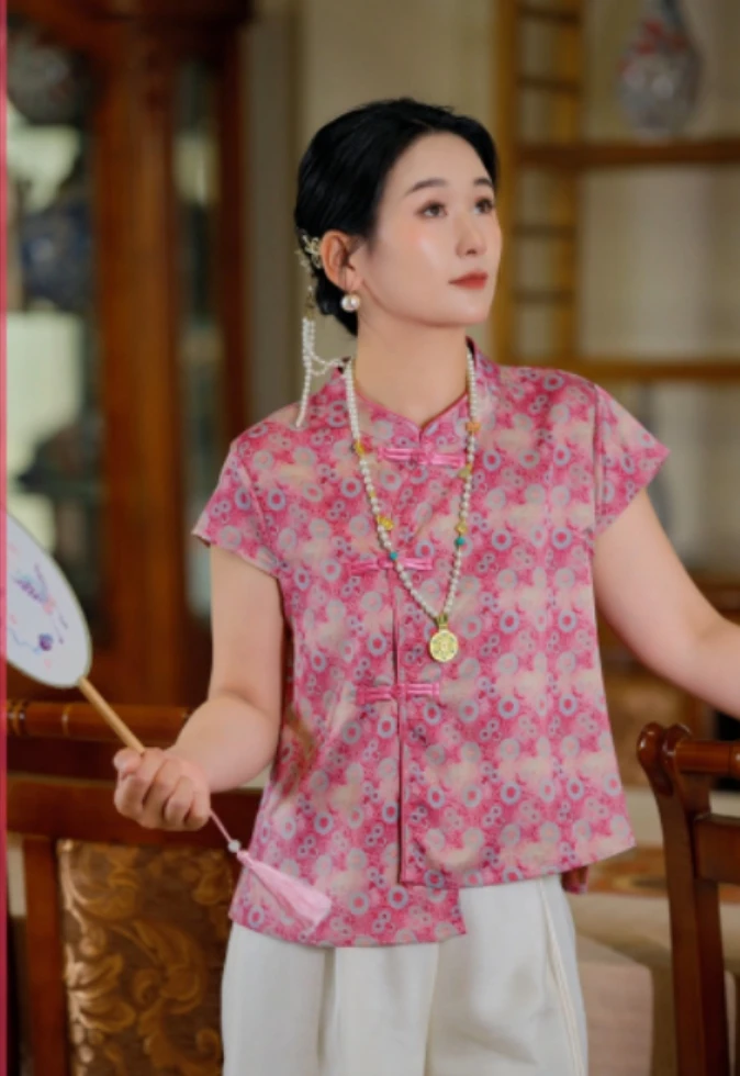 新中式2025 夏季新款复古盘扣气质百搭短袖小衫