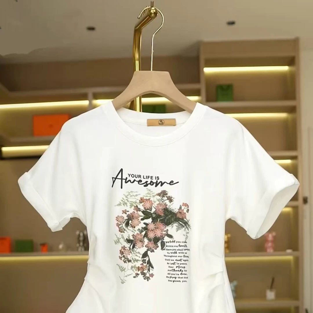 夏季新款繁花似锦印花刺绣上衣T恤Q25BT2184