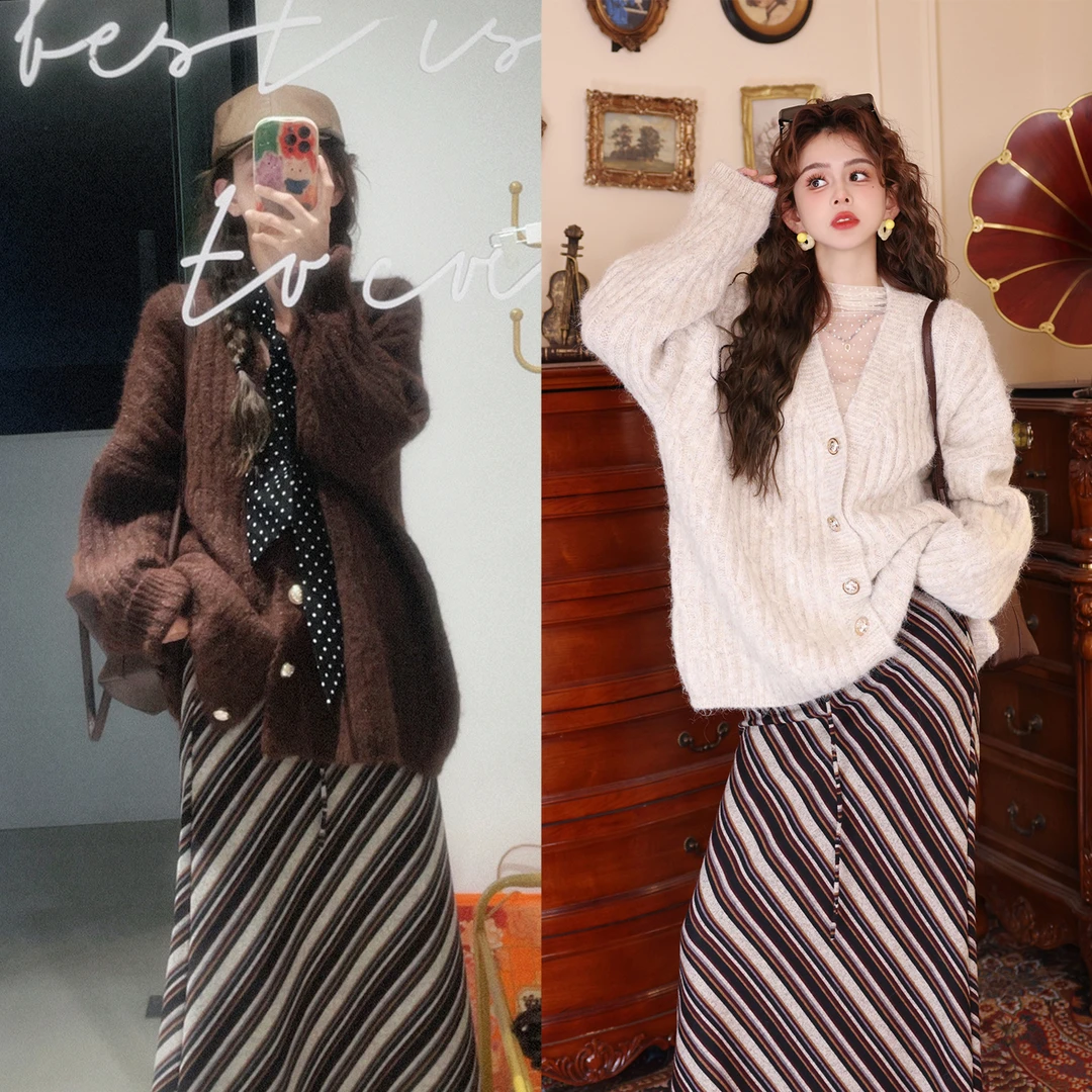 陈大器【百利甜酒】港风复古针织宽松女休闲气质百搭上衣JC1989361