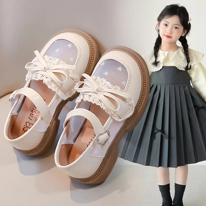 ABC女童皮鞋2025春季新款儿童洋气公主鞋小女孩蝴蝶结洛丽塔单鞋