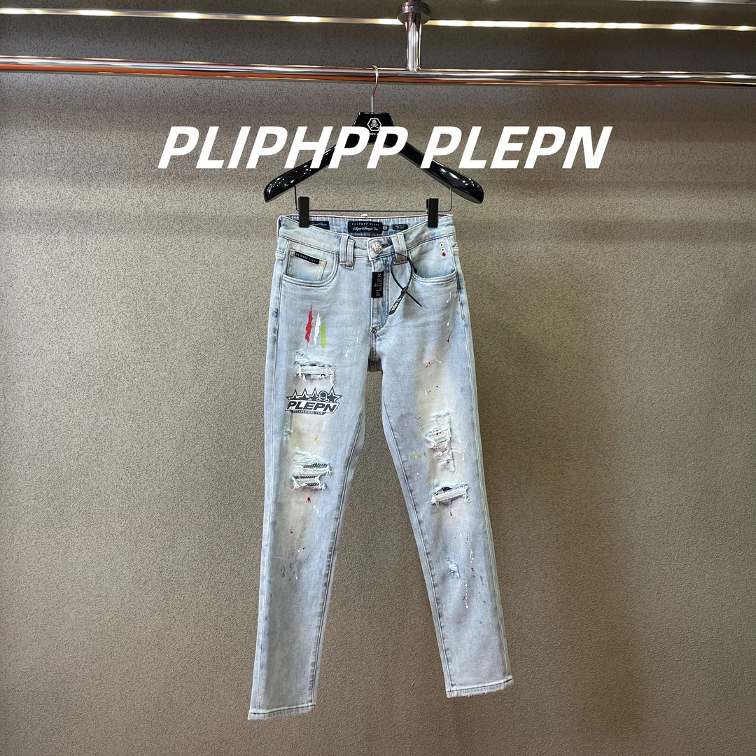 PLIPHPP PLEPN正品PP奢潮重工洗水半破洞扎染男士直筒牛仔裤9972