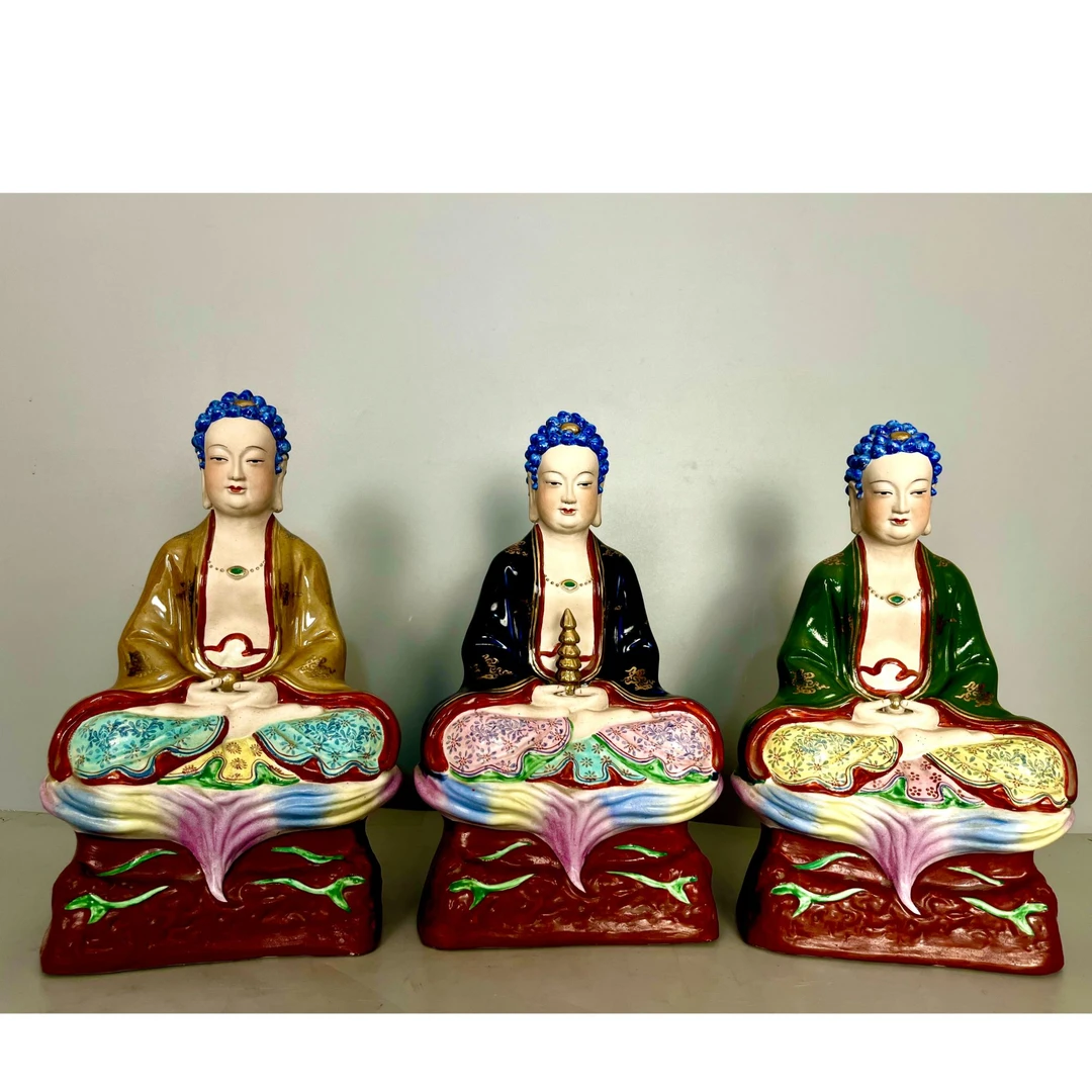 老款式三宝佛景德镇陶瓷雕塑小号三宝佛阿弥陀佛药师佛释迦摩尼佛